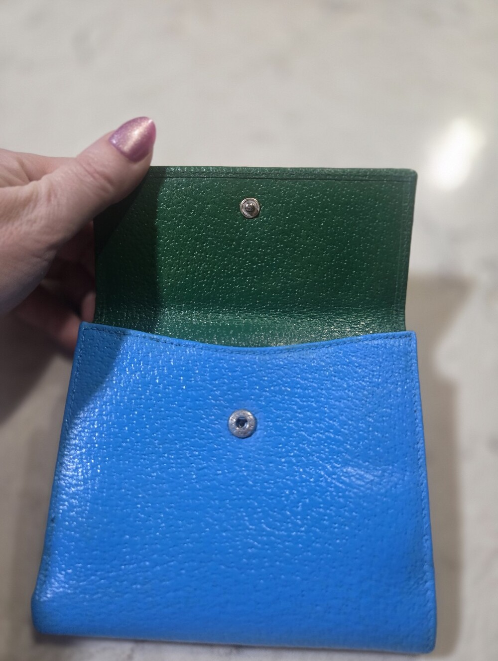 Gucci Green And Blue Leather Wallet with Silver G-Clasp - Picture 3 of 15